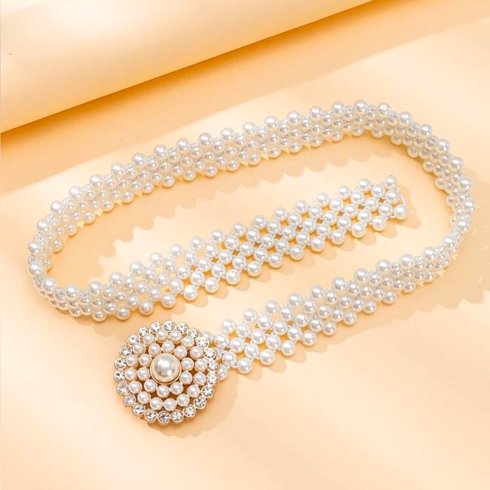 Pearl Rhinestone belt stretch beaded diamond sparkle bling gift buckle new gem
